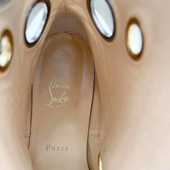 Christian Louboutin Scubabootie Boot EU 37 US 7 Beige Tan Grommet Flat Bootie - Picture 10 of 14